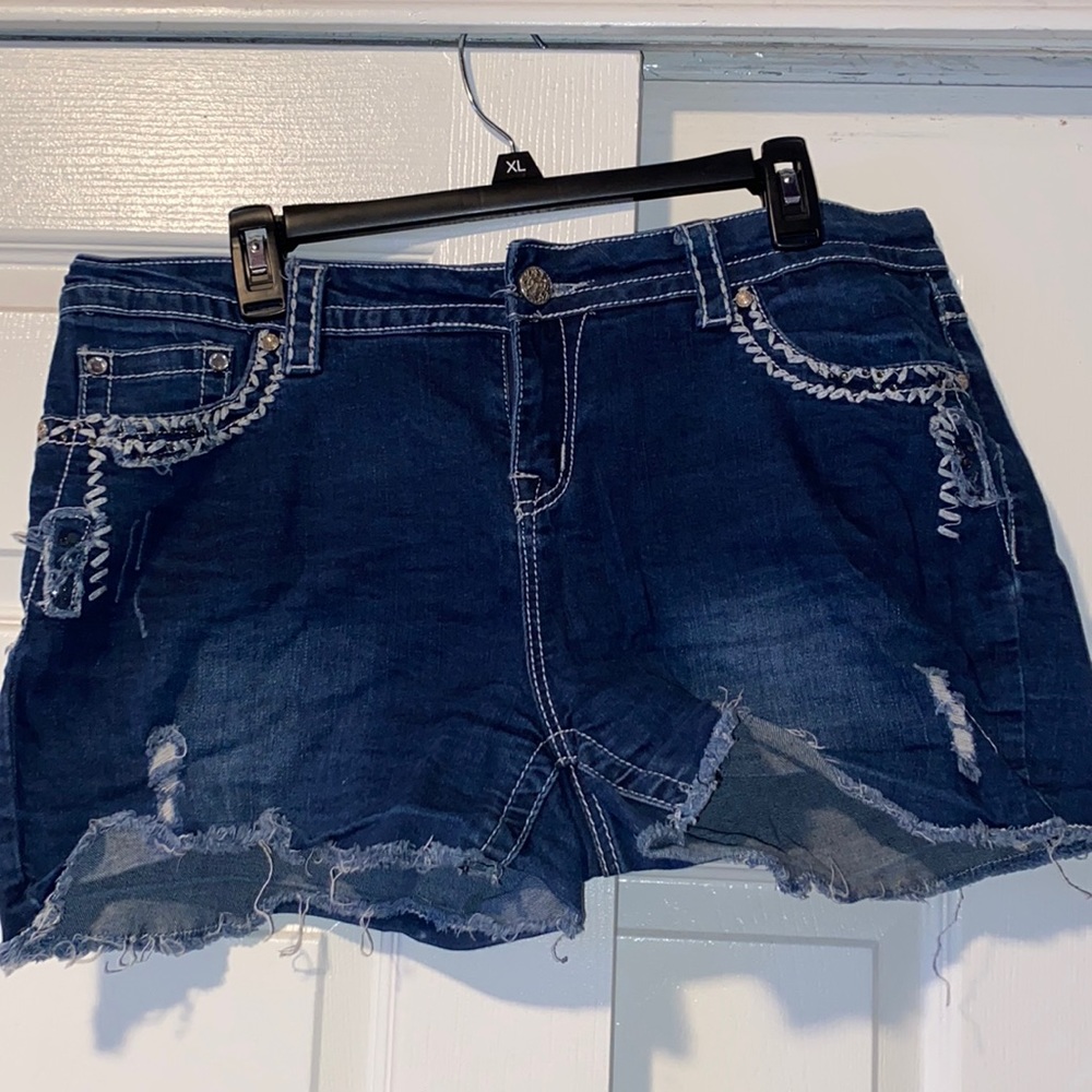 Maurices Denim Shorts with Bling and Fringe 15/16